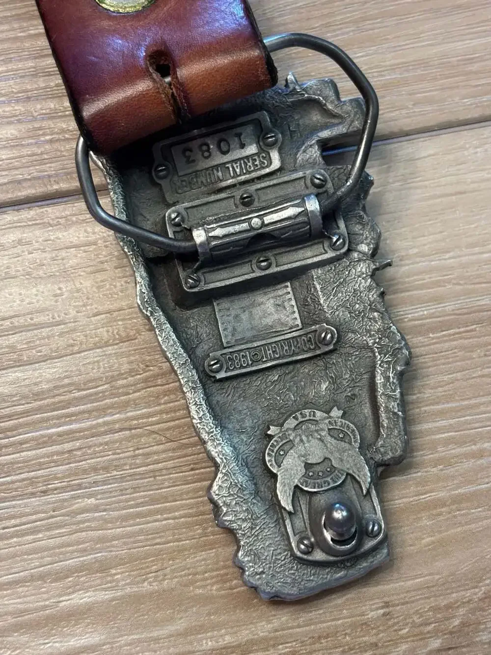 Vintage 1983 Train Locomotive Western Leather Belt with 3D Enamel Buckle